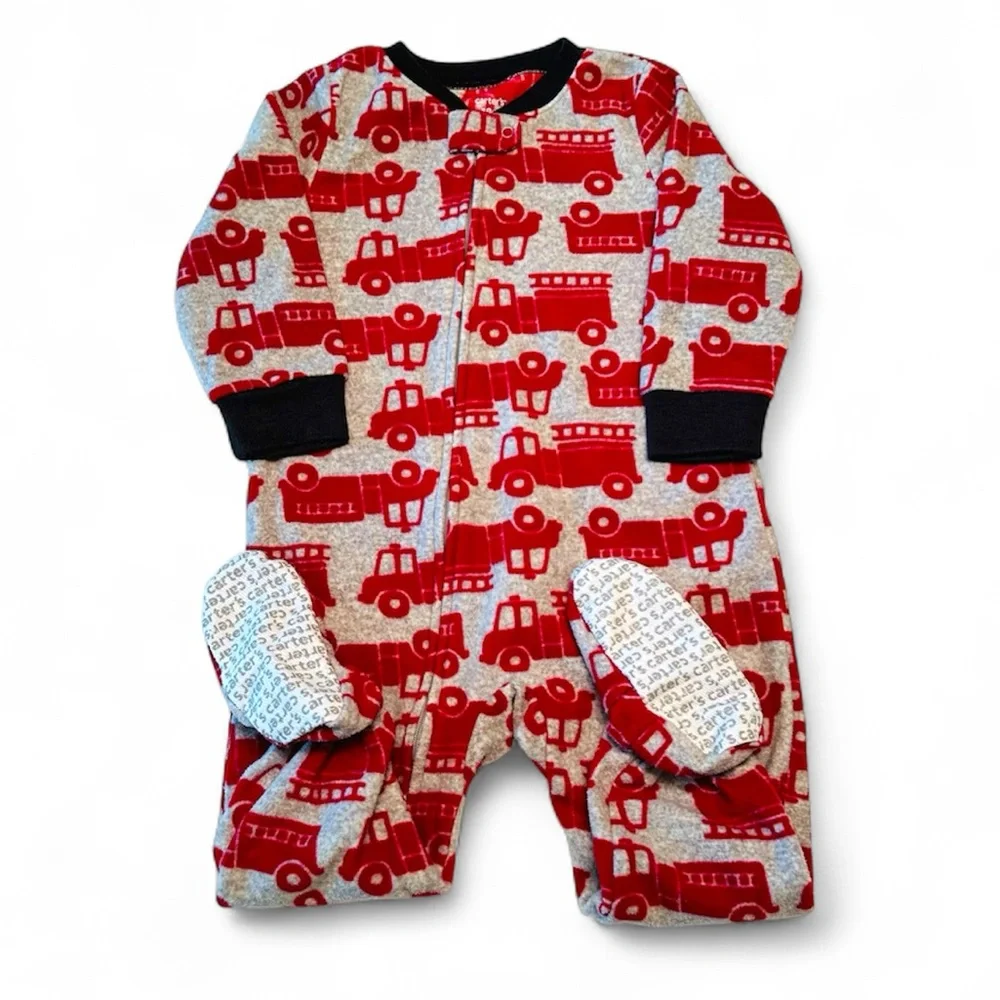 Carters 18M Warm Cozy Fleece Footed Fire Truck Fire Engine One Piece PJs Pajamas